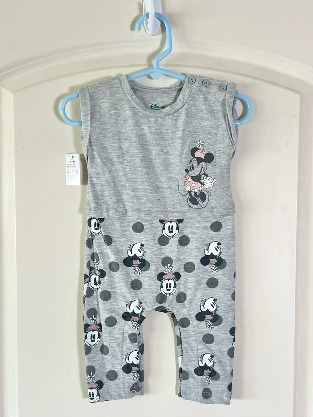 Disney Baby Minnie Mouse Gray Sleeveless Romper Snap Buttons 3-6 Months NWT